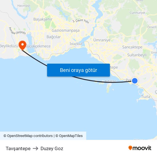 Tavşantepe to Duzey Goz map