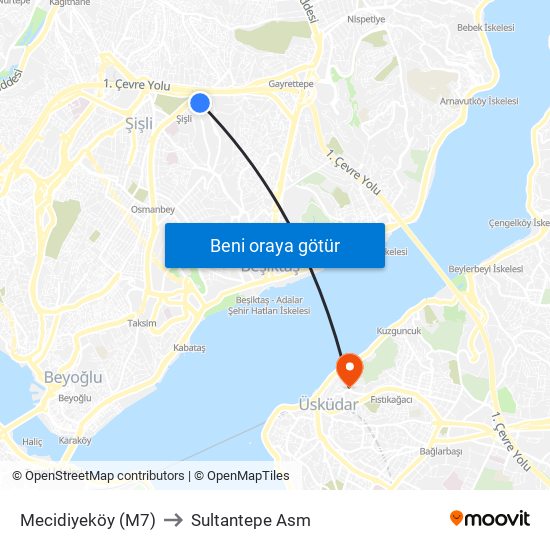 Mecidiyeköy (M7) to Sultantepe Asm map