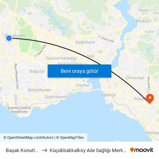 Başak Konutları to Küçükbakkalköy Aile Sağlığı Merkezi map