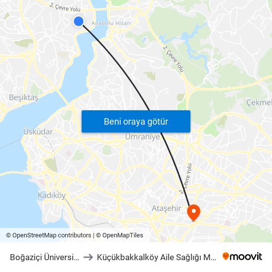 Boğaziçi Üniversitesi to Küçükbakkalköy Aile Sağlığı Merkezi map