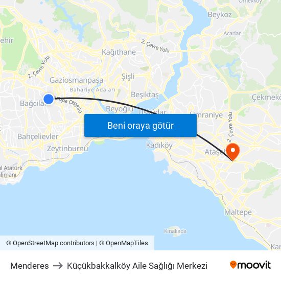 Menderes to Küçükbakkalköy Aile Sağlığı Merkezi map