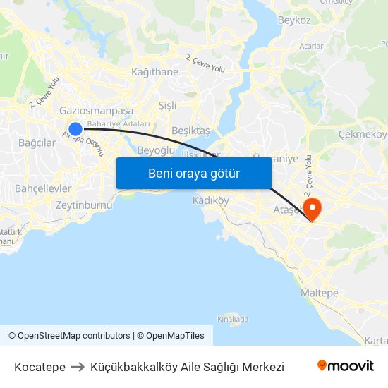 Kocatepe to Küçükbakkalköy Aile Sağlığı Merkezi map