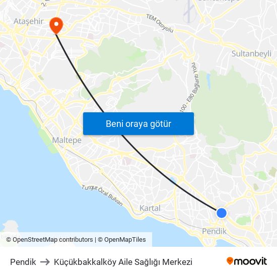 Pendik to Küçükbakkalköy Aile Sağlığı Merkezi map