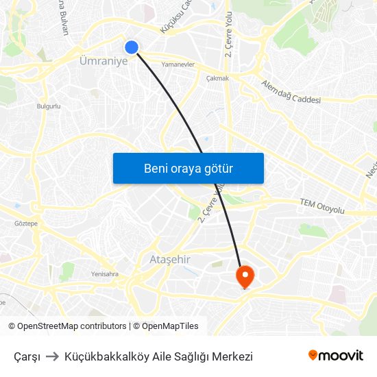 Çarşı to Küçükbakkalköy Aile Sağlığı Merkezi map