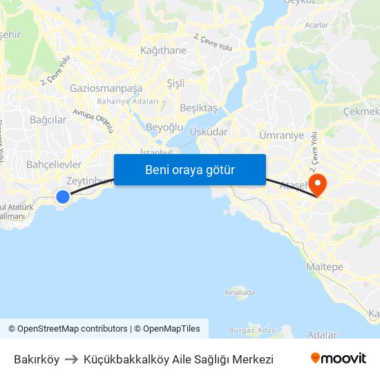 Bakırköy to Küçükbakkalköy Aile Sağlığı Merkezi map