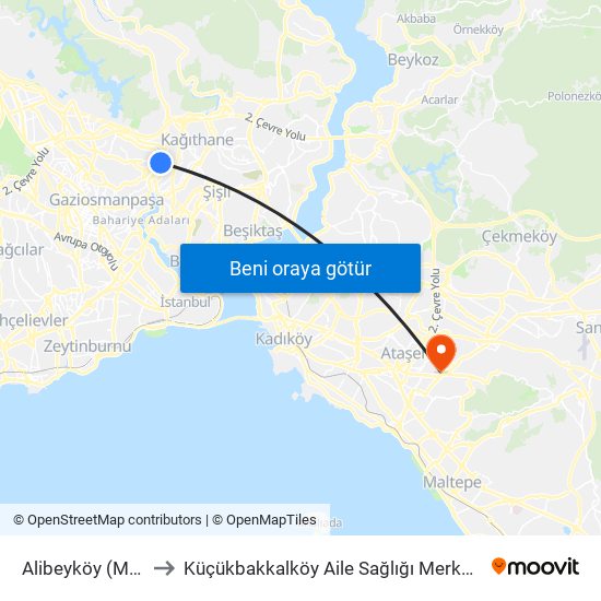 Alibeyköy (M7) to Küçükbakkalköy Aile Sağlığı Merkezi map