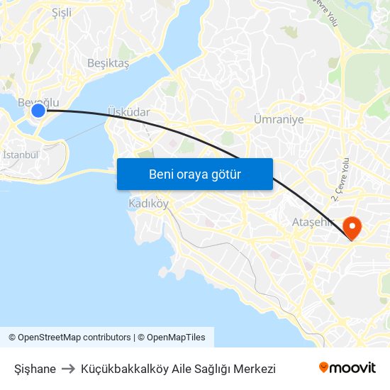 Şişhane to Küçükbakkalköy Aile Sağlığı Merkezi map