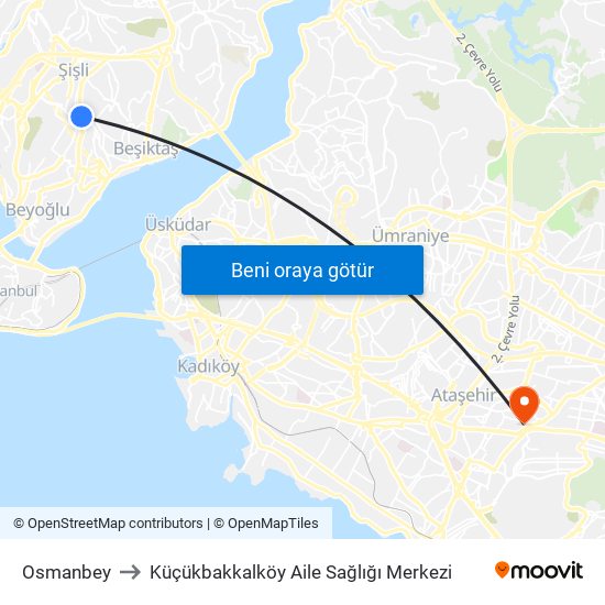 Osmanbey to Küçükbakkalköy Aile Sağlığı Merkezi map