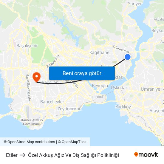 Etiler to Özel Akkuş Ağız Ve Diş Sağlığı Polikliniği map