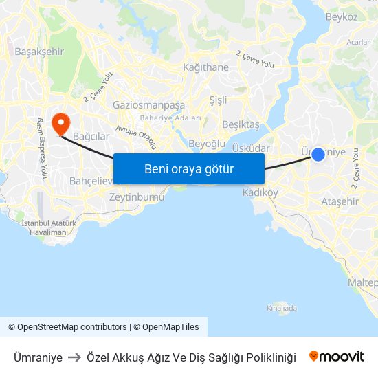 Ümraniye to Özel Akkuş Ağız Ve Diş Sağlığı Polikliniği map