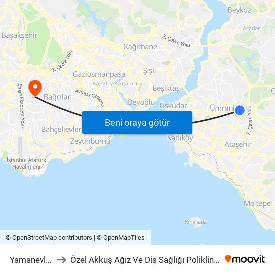 Yamanevler to Özel Akkuş Ağız Ve Diş Sağlığı Polikliniği map