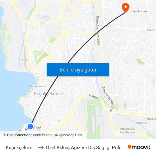 Küçükçekmece to Özel Akkuş Ağız Ve Diş Sağlığı Polikliniği map