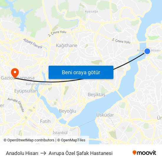 Anadolu Hisarı to Avrupa Özel Şafak Hastanesi map