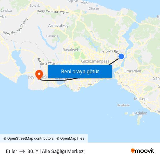 Etiler to 80. Yıl Aile Sağlığı Merkezi map