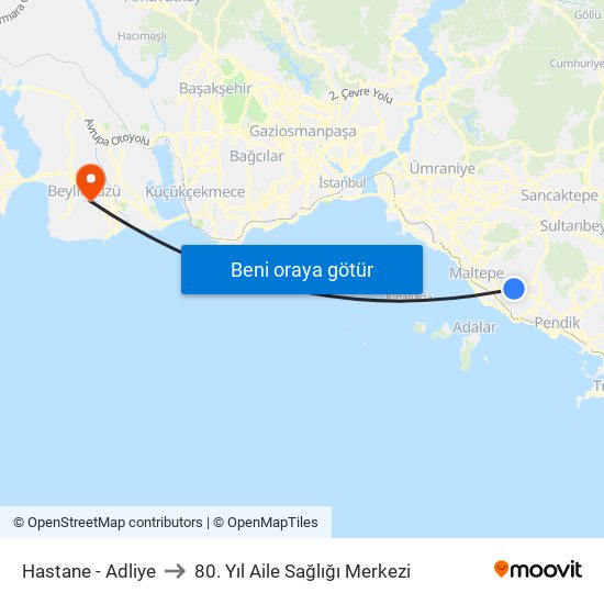 Hastane - Adliye to 80. Yıl Aile Sağlığı Merkezi map