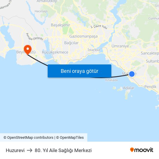 Huzurevi to 80. Yıl Aile Sağlığı Merkezi map