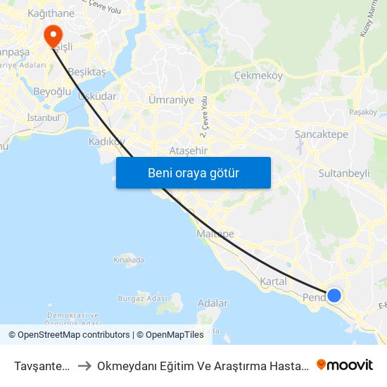 Tavşantepe to Okmeydanı Eğitim Ve Araştırma Hastanesi map