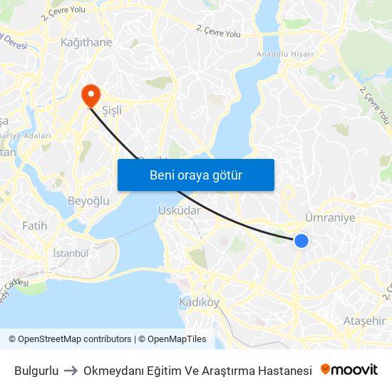 Bulgurlu to Okmeydanı Eğitim Ve Araştırma Hastanesi map