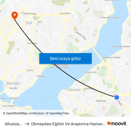 Altunizade to Okmeydanı Eğitim Ve Araştırma Hastanesi map