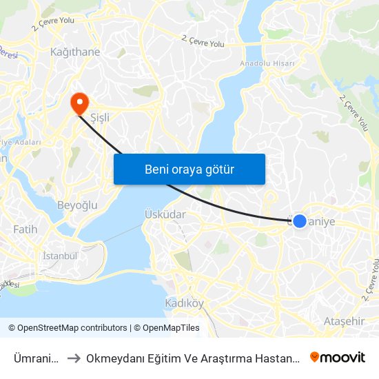 Ümraniye to Okmeydanı Eğitim Ve Araştırma Hastanesi map