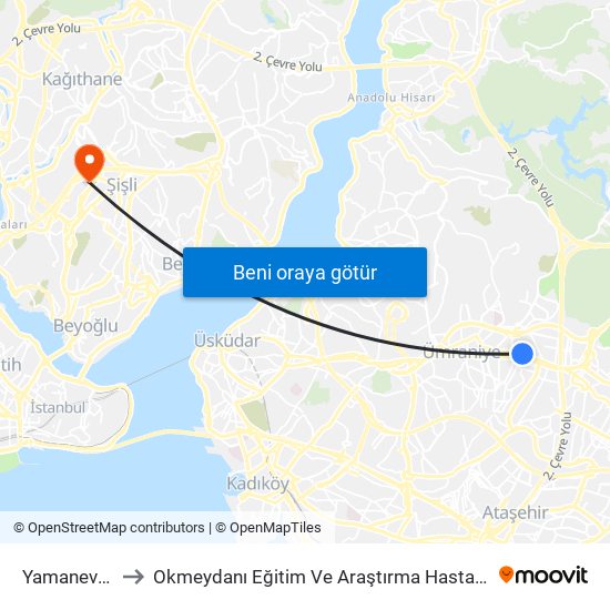 Yamanevler to Okmeydanı Eğitim Ve Araştırma Hastanesi map