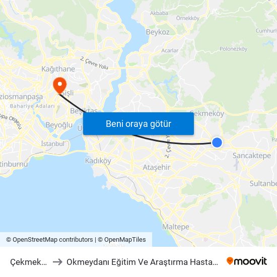 Çekmeköy to Okmeydanı Eğitim Ve Araştırma Hastanesi map
