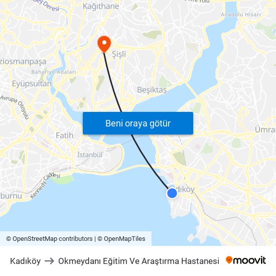 Kadıköy to Okmeydanı Eğitim Ve Araştırma Hastanesi map
