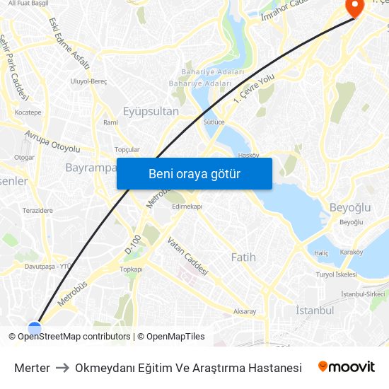 Merter to Okmeydanı Eğitim Ve Araştırma Hastanesi map