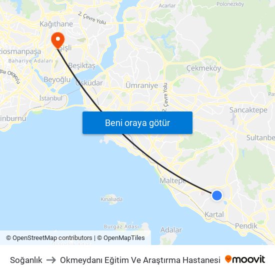 Soğanlık to Okmeydanı Eğitim Ve Araştırma Hastanesi map