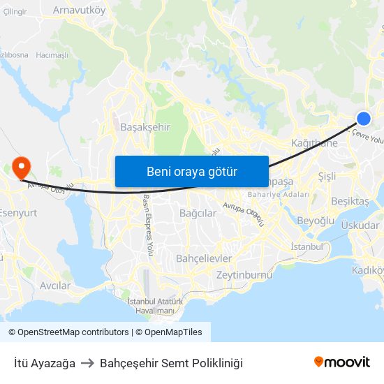 İtü Ayazağa to Bahçeşehir Semt Polikliniği map