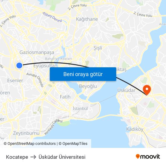 Kocatepe to Üsküdar Üniversitesi map