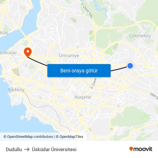 Dudullu to Üsküdar Üniversitesi map