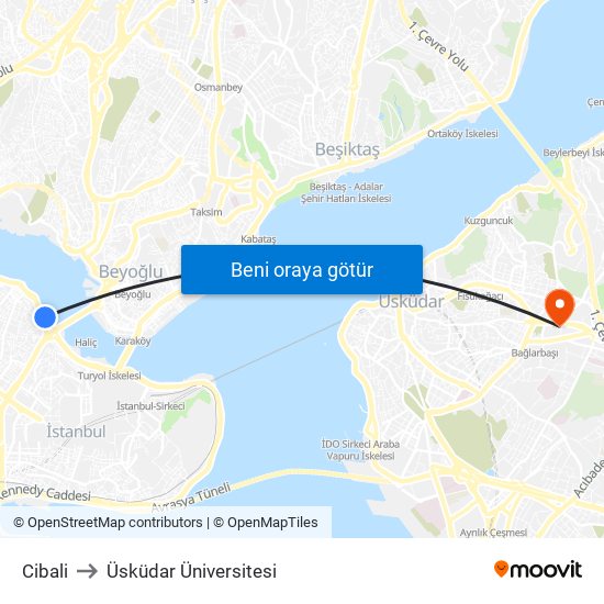 Cibali to Üsküdar Üniversitesi map