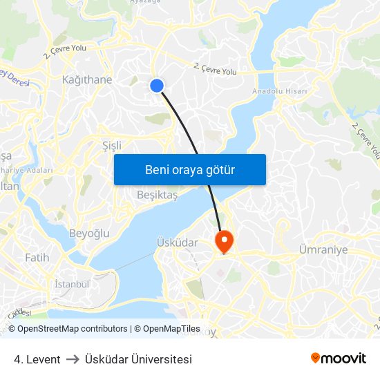 4. Levent to Üsküdar Üniversitesi map