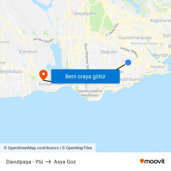 Davutpaşa - Ytü to Asya Goz map