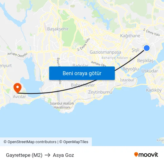 Gayrettepe (M2) to Asya Goz map