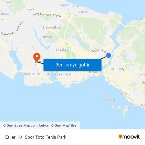 Etiler to Spor Toto Tenis Park map