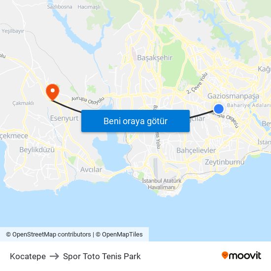 Kocatepe to Spor Toto Tenis Park map