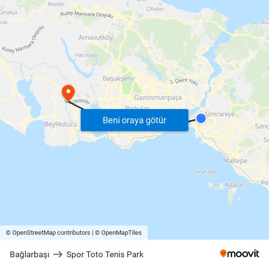 Bağlarbaşı to Spor Toto Tenis Park map