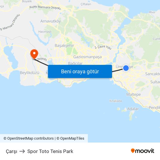 Çarşı to Spor Toto Tenis Park map