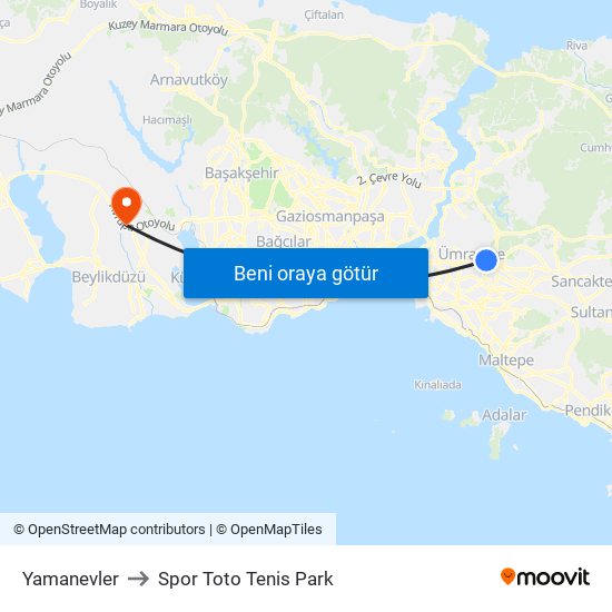 Yamanevler to Spor Toto Tenis Park map