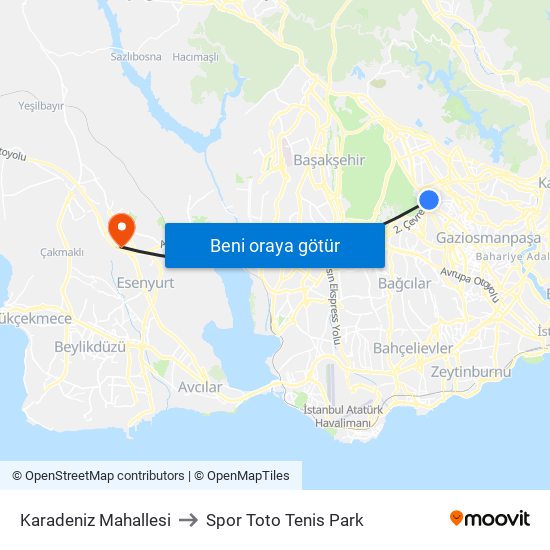 Karadeniz Mahallesi to Spor Toto Tenis Park map