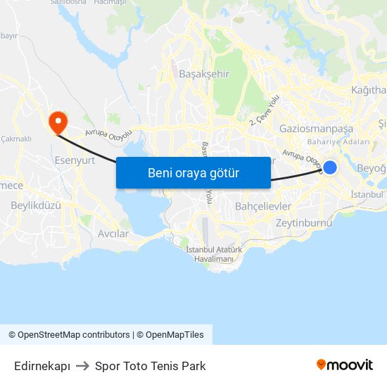 Edirnekapı to Spor Toto Tenis Park map