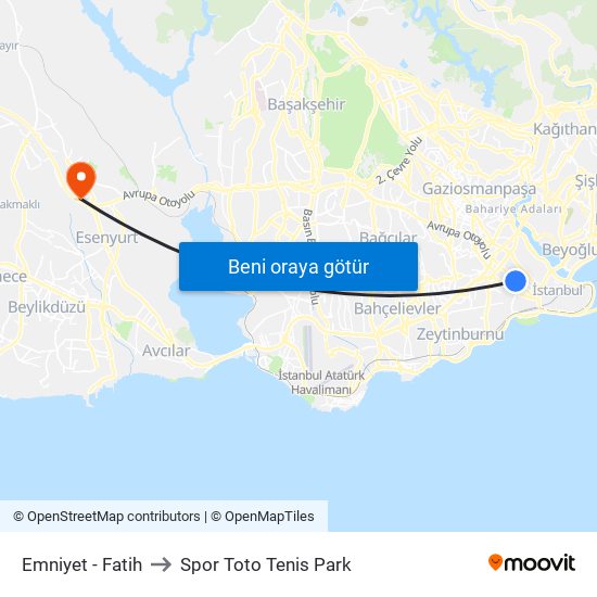 Emniyet - Fatih to Spor Toto Tenis Park map