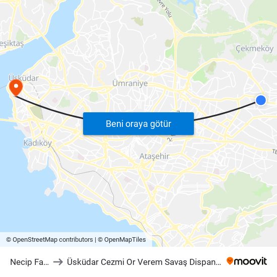 Necip Fazıl to Üsküdar Cezmi Or Verem Savaş Dispanseri map