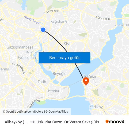 Alibeyköy (M7) to Üsküdar Cezmi Or Verem Savaş Dispanseri map