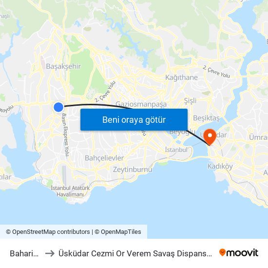 Bahariye to Üsküdar Cezmi Or Verem Savaş Dispanseri map