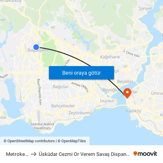 Metrokent to Üsküdar Cezmi Or Verem Savaş Dispanseri map