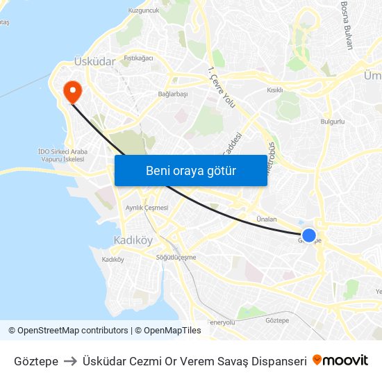 Göztepe to Üsküdar Cezmi Or Verem Savaş Dispanseri map