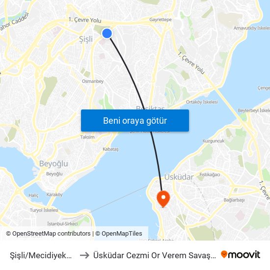 Şişli/Mecidiyeköy (M2) to Üsküdar Cezmi Or Verem Savaş Dispanseri map